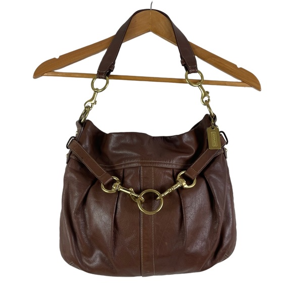 COACH Brown Leather Hamptons Belted Pleated Slouchy Hobo ShoulderBag 102… - Picture 1 of 10